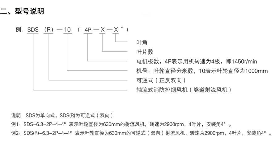 軸流式消防排煙風機型號說明圖